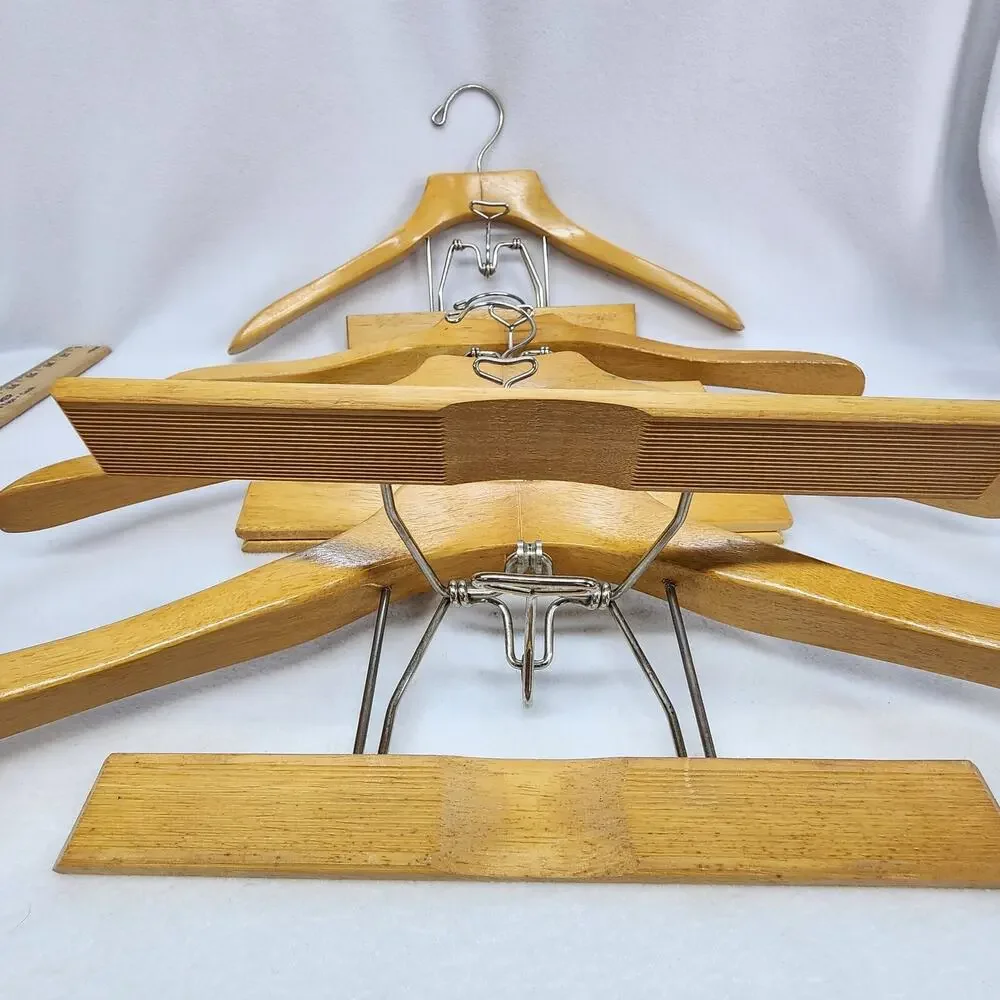 4 Heavy Wooden Suit Hangers 17 Inch Jacket Hanger w/ Trouser Clamp 10” Natural